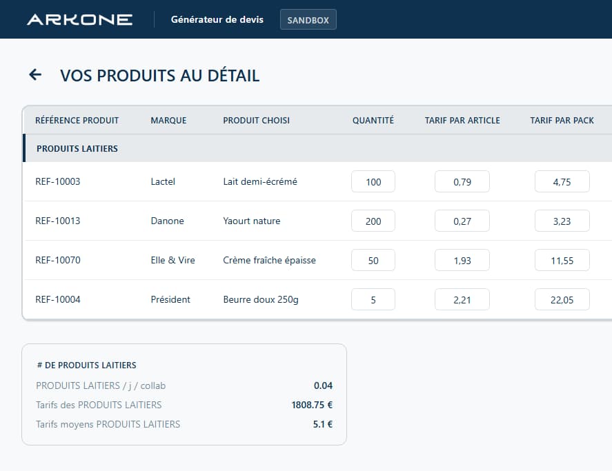 Illustration d'un logiciel de chiffrage alimentaire connecté au SI